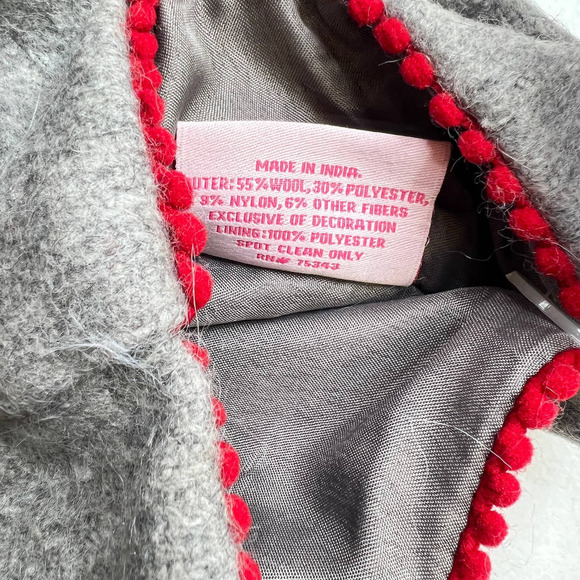 New Isaac Mizrahi Gnome Christmas Stocking 22" Gray Red Wool - Picture 8 of 8